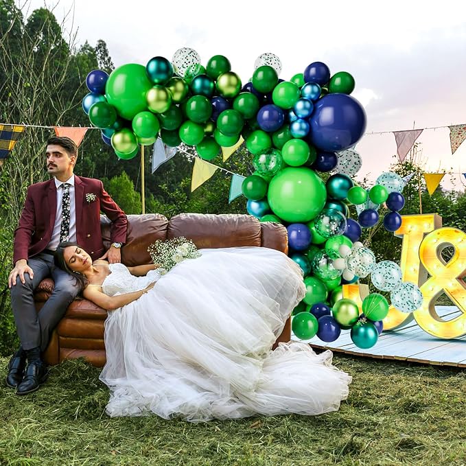 Green Dark Blue Balloon Garland Arch Kit, Dark Blue and Green Latex Balloons - Image 4