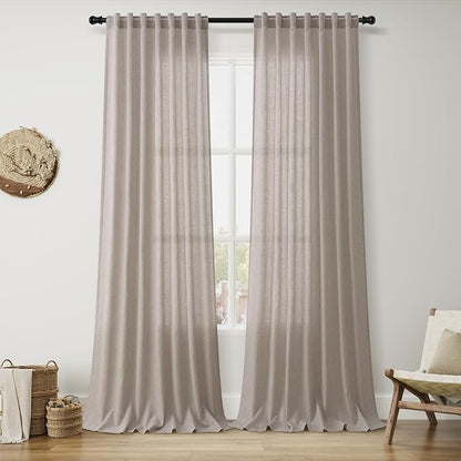 102 Inch Long Curtains for Living Room Stone Beige Linen Light Filtering Semi by Nanspring