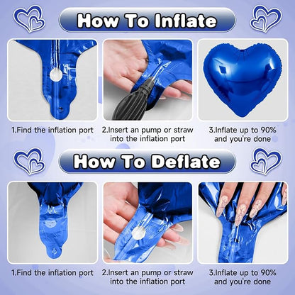 Blue Silver Heart Balloons, 18Inch Blue Silver Helium Balloon - Image 7