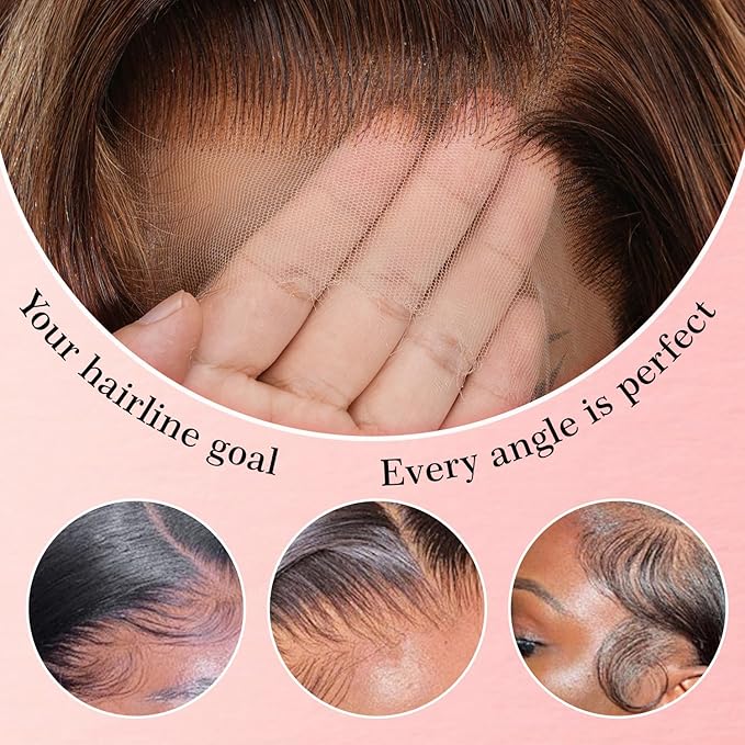 4/27 Highlight Ombre Body Wave Human Hair 13x4 Full Frontal Lace Wig Skinlike HD Lace Wig 0.1mm Ultra-thin Invisible Bleached Tiny Knots with Hairline Honey Blonde Balayage 200% Density Glueless Wig
