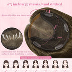 Hair Toppers for Women Real Human Hair 6x7inch 55g Large Base Chocolate Brown 12inch Hair Pieces for Women with Thinning 360°Cover Clip In Extensions Topper Add Volume (#4Toppers-12inch)