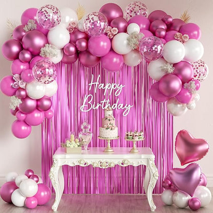 Hot Pink White Balloons Garland Arch Kit by MEBAY