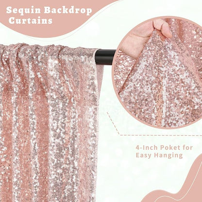 Blush Pink Sequin Curtains Backdrop 6 Pcs 2FTx8FT Shiny Shimmer Fabric | - Image 4