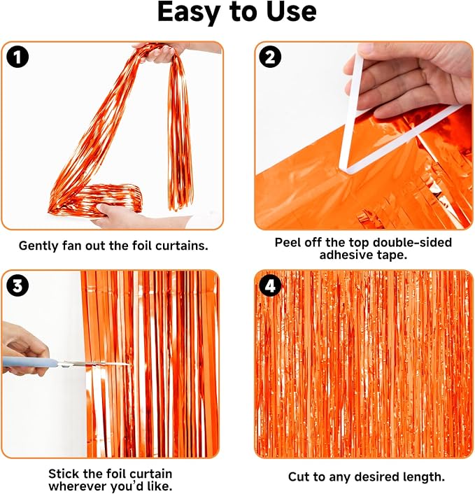 jijAcraft Orange Tinsel Foil Fringe Curtain, 3 Pack 3.2x6.5 Feet Orange Tinsel - Image 3