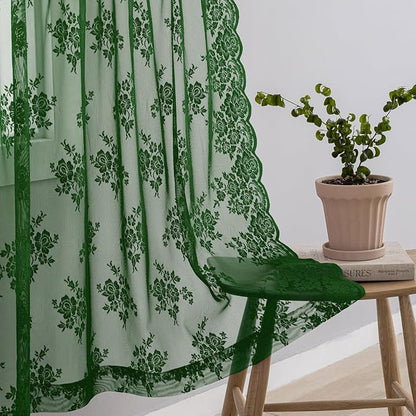 Kotile Dark Green Short Lace Curtains - Image 4