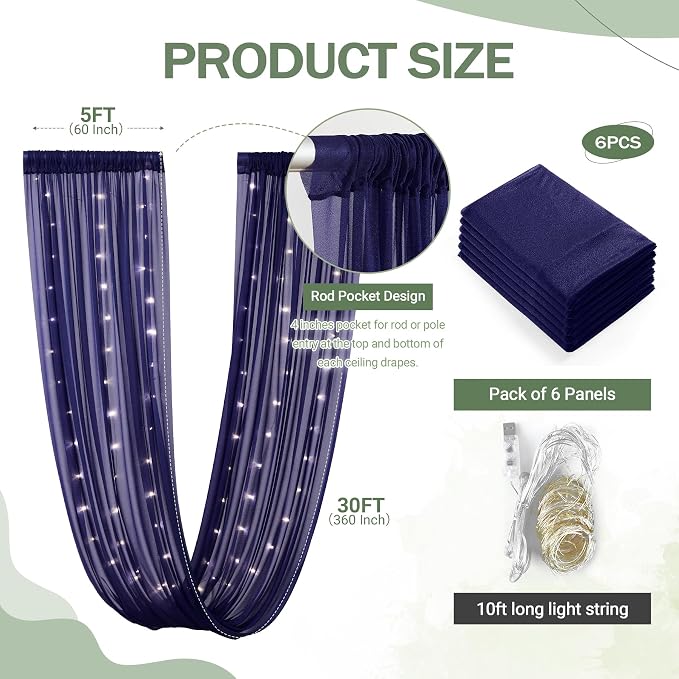 6 Panels Navy Blue Ceiling Drapes - Image 5