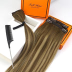 Full Shine Seamless Hair Extensions Clip in 20 Inch Ombre Brown and Medium Brown Highlight Blonde Hair Extension Clip ins Long Silky Straight Hair 60 Grams 3 PCS