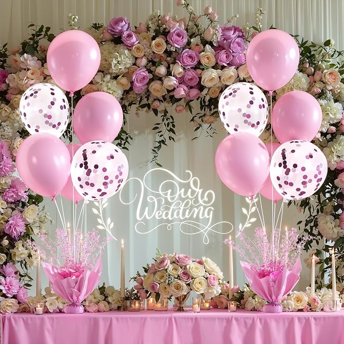 6 Set Pink Table Balloons Foil Spray Centerpiece - Image 2