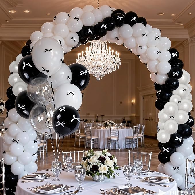 Black and White Bow Balloons 60pcs, Pearl White Black Balloons - Image 7