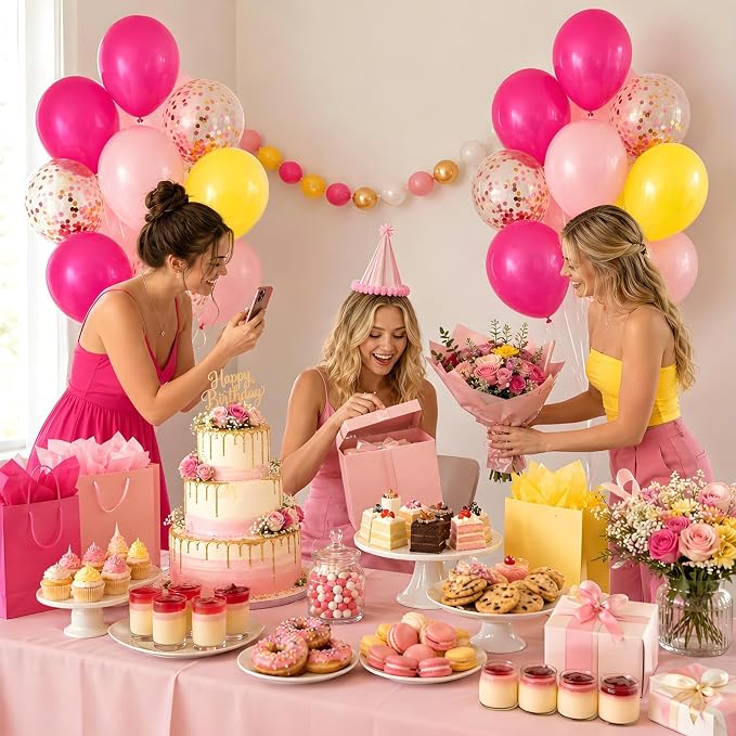 60pcs Pink and Yellow Balloons 12inch - Image 5