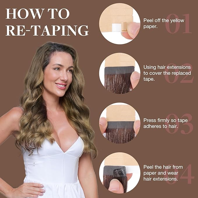 GOO GOO Tape in Hair Extensions Human Hair, Burgundy, 14inch 50g 20pcs, Skin Weft Seamless Invisible, Silky Straight with Thick Ends, Remy Human Hair