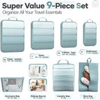 Veken 9/11 Set Compression Packing Cubes for Travel Essentials,Compressible Expandable Large Luggage Suitcase Organizer Bags for Clothing,Durable Space Saver Storage Bags with Toiletry Bags(Blue Gray)
