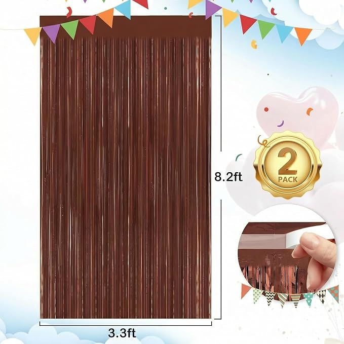 Brown Fringe Curtain Party Streamers 2Pack 3.3 x 8.3 Ft Foil Fringe Backdrop - Image 2