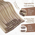 Ve Sunny Clip in Human Hair Extensions Highlights Clip in Hair Extensions Dark Ash Blonde Highlights Light Blonde Real Hair Extensions Clip in Human Hair for Thin Hair Daily Use 7pcs 16inch 120g
