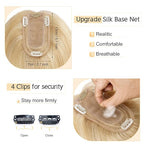 SEGO Human Hair Toppers for Women With Thinning Hair, 7 * 13CM Silk Base 100% Real Human Hair Clip in Top Wiglet Hairpieces /8 Inch No Bangs Ash Blonde&Bleach Blonde