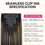 Lashey Seamless Clip in Hair Extensions Human Hair 150g 9pcs Straight Natural Black Mixed Chestnut Brown 24 Inch Hair Extensions Clip ins with PU Soft Invisi Edge