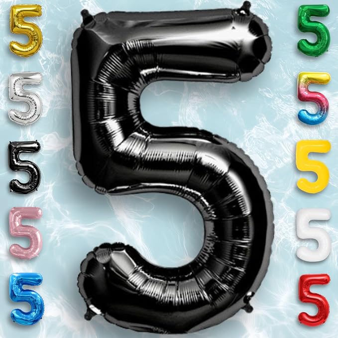 Black Number Balloon 5 Mylar Foil Balloons 16 inch Small - Image 4