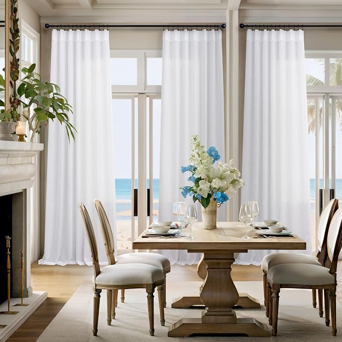 Linen White Curtains 98 Inches Long - Image 6