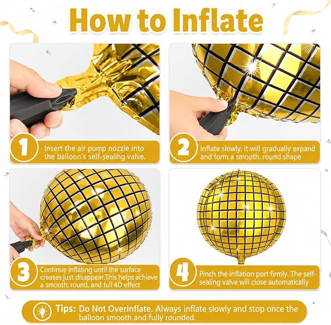 12Pcs Disco Ball Balloons Gold, Giant Metallic Gold Disco Foil Balloons - Image 5