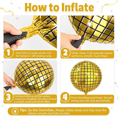 12Pcs Disco Ball Balloons Gold, Giant Metallic Gold Disco Foil Balloons - Image 5