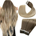 LaaVoo Human Hair Tape in Extensions Balayage Hair Extensions Tape in Brown to Ash Blonde Mix Platinum Blonde Tape on Hair Extension Invisible 18 Inch 40pcs