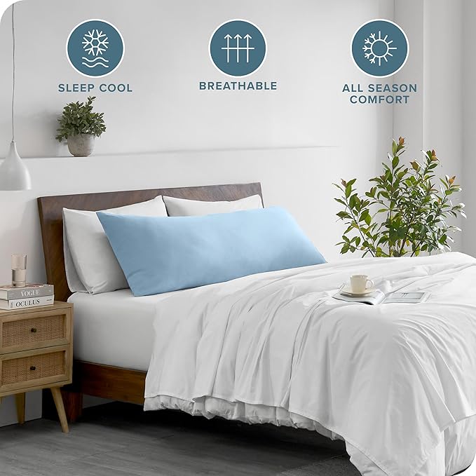 Bare Home Microfiber Body Pillow Cover - Ultra Soft - Cooling Pillowcase - Double Brushed - Pillowcase with Zipper Closure - Easy Care (20''x54'' Body Pillow Cover, Light Blue)