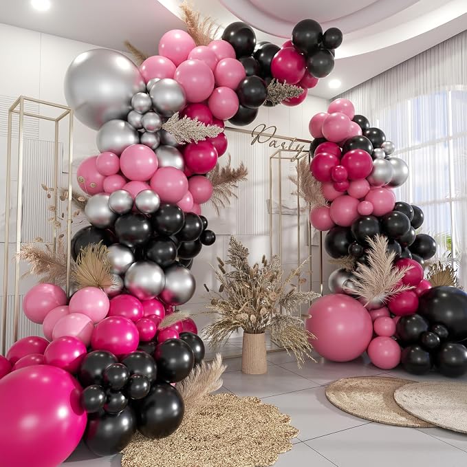 Black Red Pink Silver Balloon Garland Arch Kit by MOXMAY
