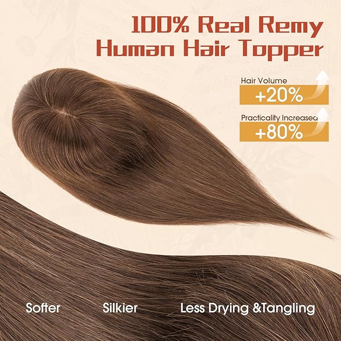 Rich Choices Human Hair Toppers for Women-100% Real Remy Hair Topper with 3D 360°Bang-Upgraded 150% Density 9 * 12CM Lace Base-Clip in Hairs topper for Thinning Hairs-14Inch #2R Chocolate Brown
