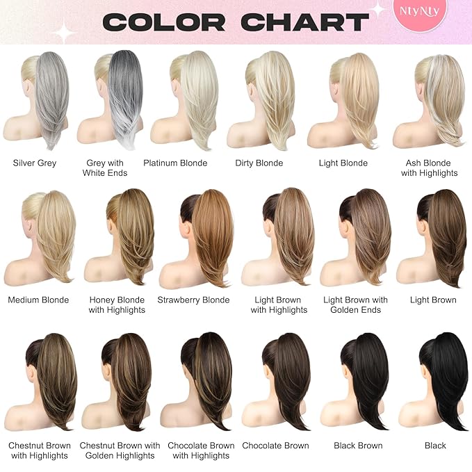 Ponytail Extension – 16” Claw Clip in Ponytail Hair Extensions Natural Soft Synthetic High Pony Tail Hairpieces for Women (Grey with White Ends, 16 inch)