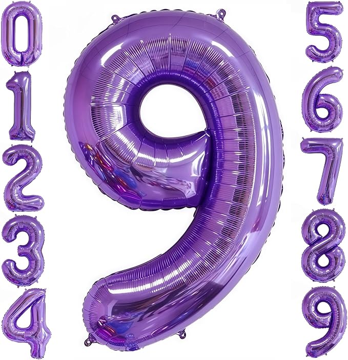 Purple 9 Balloon Number, 40 Inch Number 9 Balloon Big Purple 9 Foil Mylar by BBPOOL