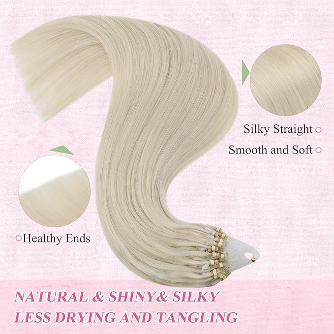 YoungSee Micro Link Hair Extensions Human Hair Blonde 20 Inch Microbead Hair Extensions Human Hair Platinum Blonde 50g Micro-Loop Hair Extension Blond 50s 50g for Daily Confidence Boost