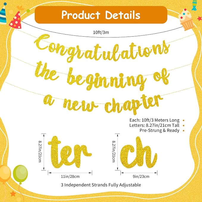 Pre-Strung Congratulations Banner New Chapter & Journey Hanging Garland Glitter - Image 2