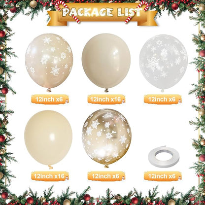 Jobkoo Snowflake Balloons Winter Wonderland Beige Gold Cream White Sand - Image 3