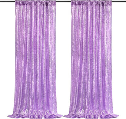 Lavender Sequin Backdrop Curtains Party Photo Glitter Drapes 2 Pcs 2FTx8FT | by B-COOL