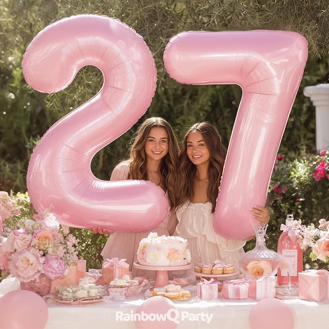 RainbowQ Pink 27 Balloon Number 40 Inch 0-40 Foil Large Balloons | Big Mylar 27 - Image 4