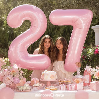 RainbowQ Pink 27 Balloon Number 40 Inch 0-40 Foil Large Balloons | Big Mylar 27 - Image 4