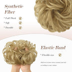 FESHFEN Messy Bun Hair Pieces - Large Wavy Curly Elastic Hair Bun Scrunchies Ponytail Extensions Synthetic Chignon Hairpieces for Women, Golden Blonde 1.94oz