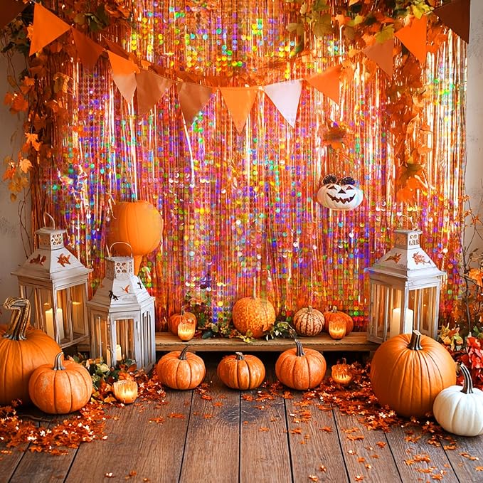 4 Packs Orange Foil Fringe Curtain, Baby Shower, Thanksgiving, Friendsgiving - Image 3