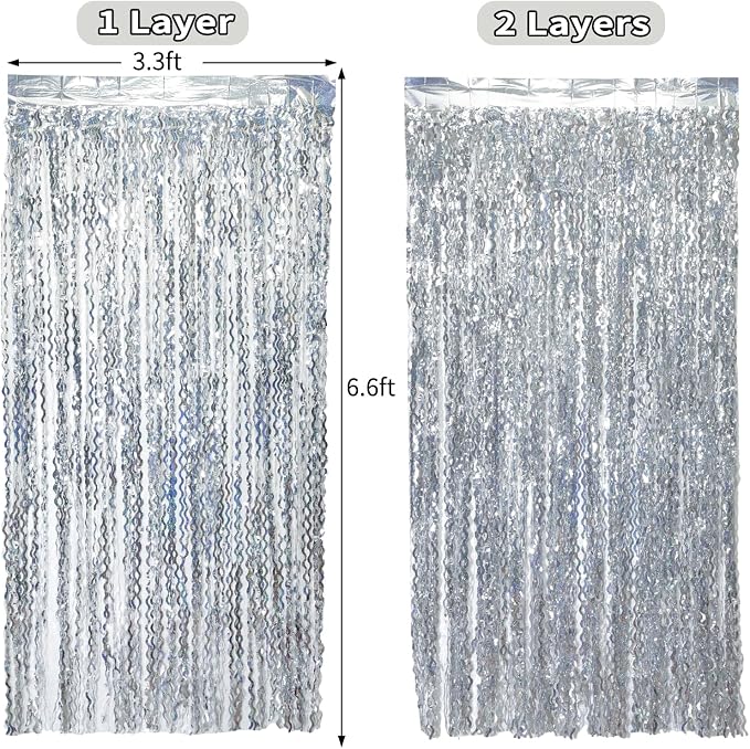 4 Pack 3.3 ft x 6.6 ft Silver Metallic Tinsel Foil Fringe Curtains - Image 4