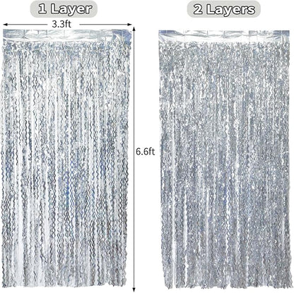 4 Pack 3.3 ft x 6.6 ft Silver Metallic Tinsel Foil Fringe Curtains - Image 4