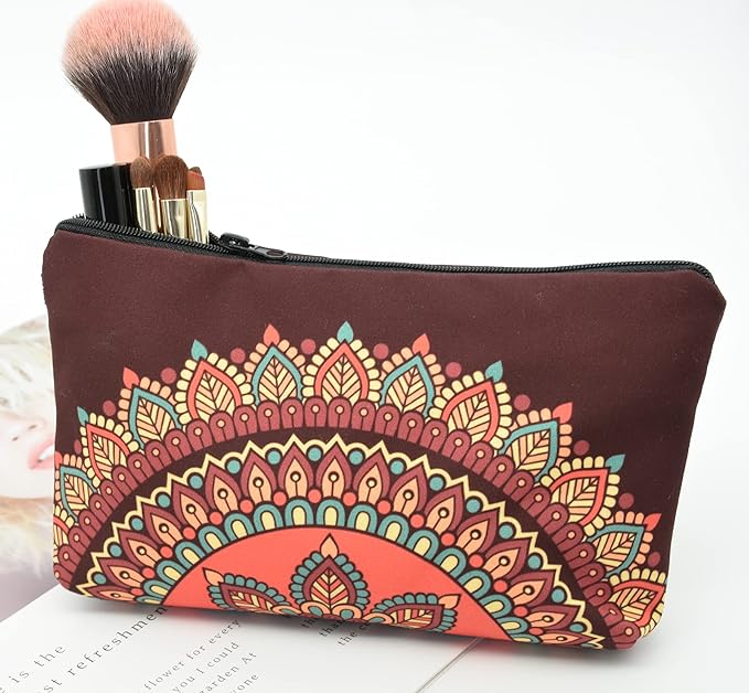 2 Pcs Cosmetic Bag for Women Small Make Up Bag Waterproof Travel Toiletries Pouch with Zipper for Organizing Small Items, Gift Bags for Birthday Christmas(Mandala)