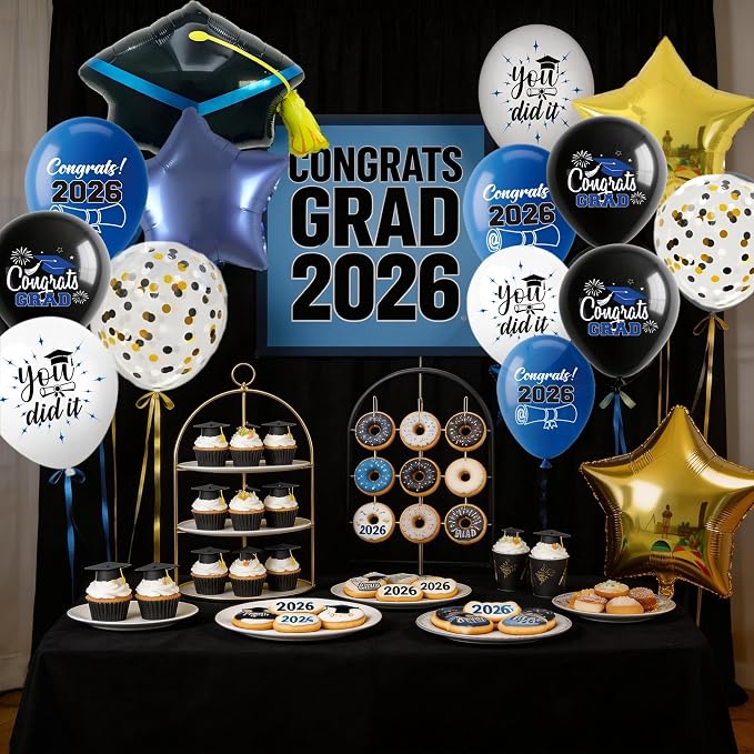 Graduation Balloons for Class of 2026 Decorations Royal Blue Black Gold Silver - Image 7