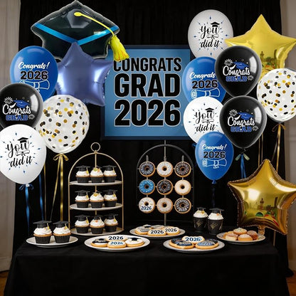 Graduation Balloons for Class of 2026 Decorations Royal Blue Black Gold Silver - Image 7