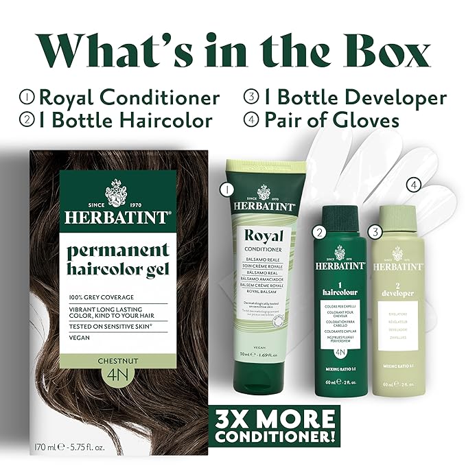 Herbatint Permanent Hair Dye For Women - 3N Dark Chestnut - For Up To 100% Gray Coverage of Resistant Gray Hair - Ammonia-Free, Alcohol-Free & Vegan - Salon Influenced Hair color 5.75 fl oz