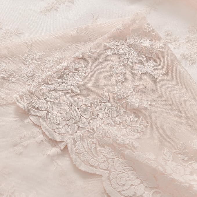 Kotile Blush Pink Lace Curtains Country Floral W42 x L36 Inch, 2 Panels | Rod - Image 8