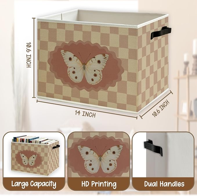 Retro Butterfly Nursery Checkered Foldable Storage Bins Box - Image 5