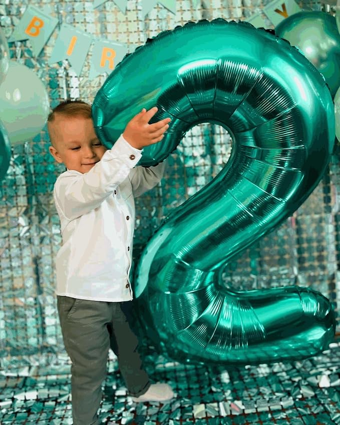 3 Balloon - Teal Birthday Number Balloons, 40 Inch Decorations Men Women | Teal - Image 3