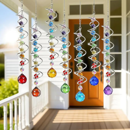 7 Pcs Crystal Gazing Ball Spiral Wind Spinner Suncatcher Garden Decor | Crystal - Image 8