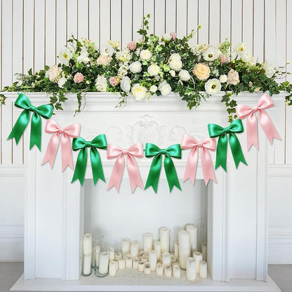 1 String of 8PCS Pink&Green Bow Garland Banner Wicked Party Decoration - Image 6