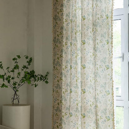 ENJOYBRIDAL Leaf Curtains 63 Inch Length 2 Panels Tassel Boho Semi Sheer Drapes - Image 4